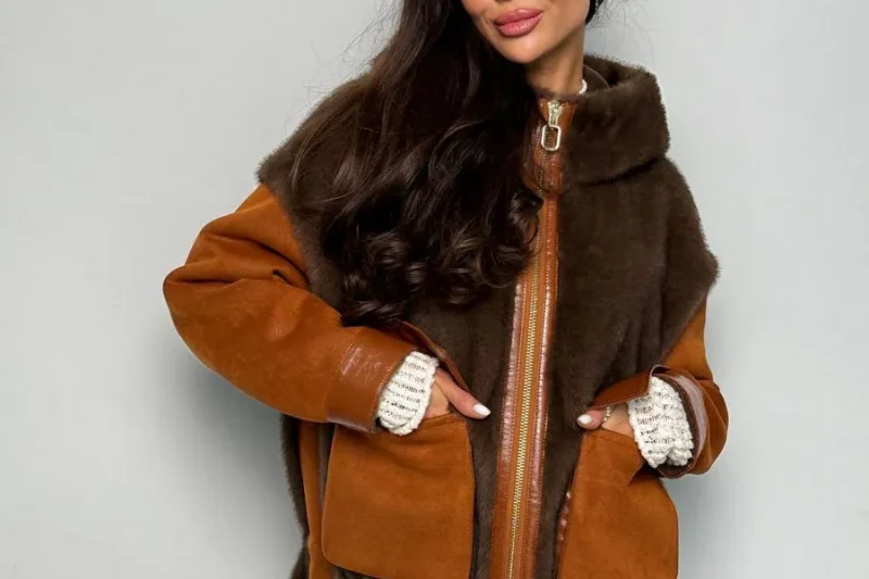 Дубленка зимняя с капюшоном SAFINA MODA